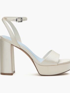 Vince Camuto Ankle-Strap White Satin Block Heels